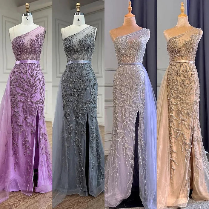 Serene Hill Pink High Split Mermaid Elegant Evening Dresses Gowns Luxury Beaded 2025 For Women Party LA71582 - SERENE HILL