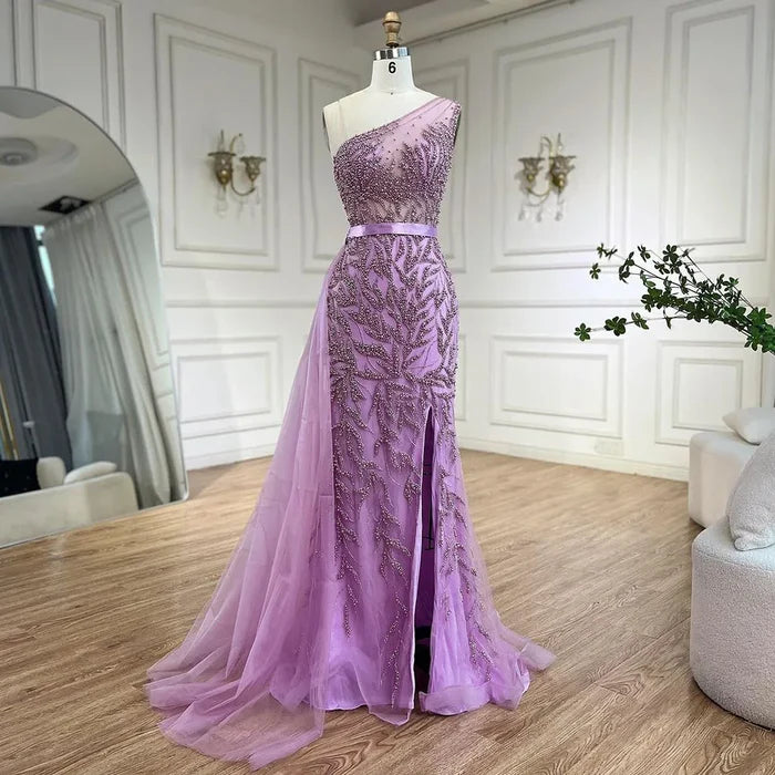 Serene Hill Pink High Split Mermaid Elegant Evening Dresses Gowns Luxury Beaded 2025 For Women Party LA71582 - SERENE HILL