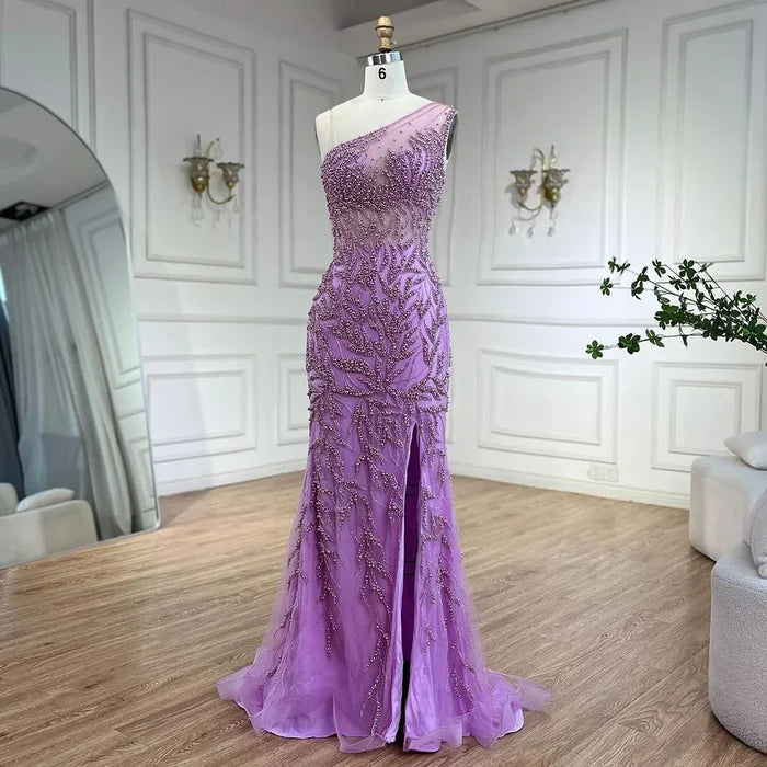Serene Hill Pink High Split Mermaid Elegant Evening Dresses Gowns Luxury Beaded 2025 For Women Party LA71582 - SERENE HILL