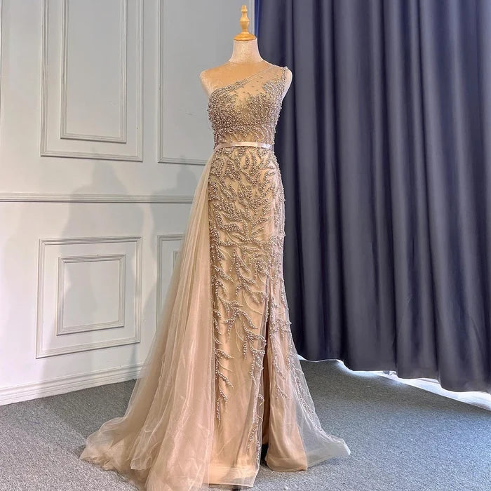 Serene Hill Pink High Split Mermaid Elegant Evening Dresses Gowns Luxury Beaded 2025 For Women Party LA71582 - SERENE HILL
