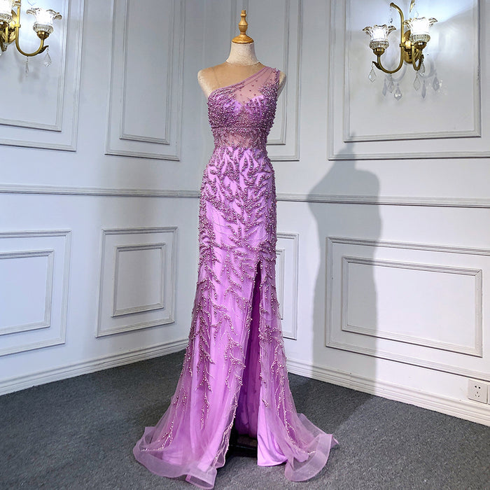Serene Hill Pink High Split Mermaid Evening Dresses Gowns 2025 Luxury Beaded Elegant For Women Party LA71582 - SERENE HILL