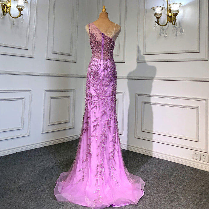 Serene Hill Pink High Split Mermaid Evening Dresses Gowns 2025 Luxury Beaded Elegant For Women Party LA71582 - SERENE HILL