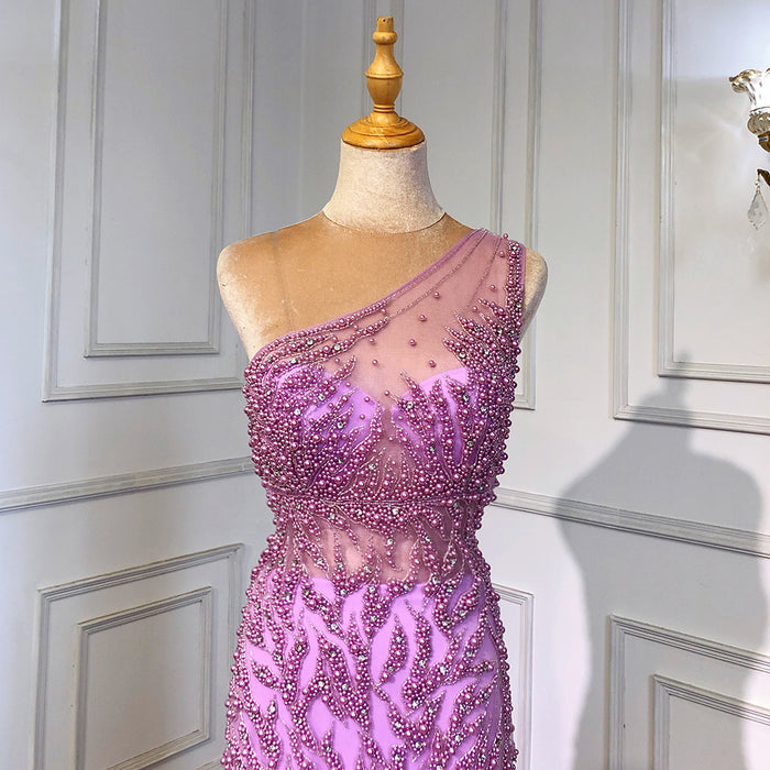 Serene Hill Pink High Split Mermaid Evening Dresses Gowns 2025 Luxury Beaded Elegant For Women Party LA71582 - SERENE HILL