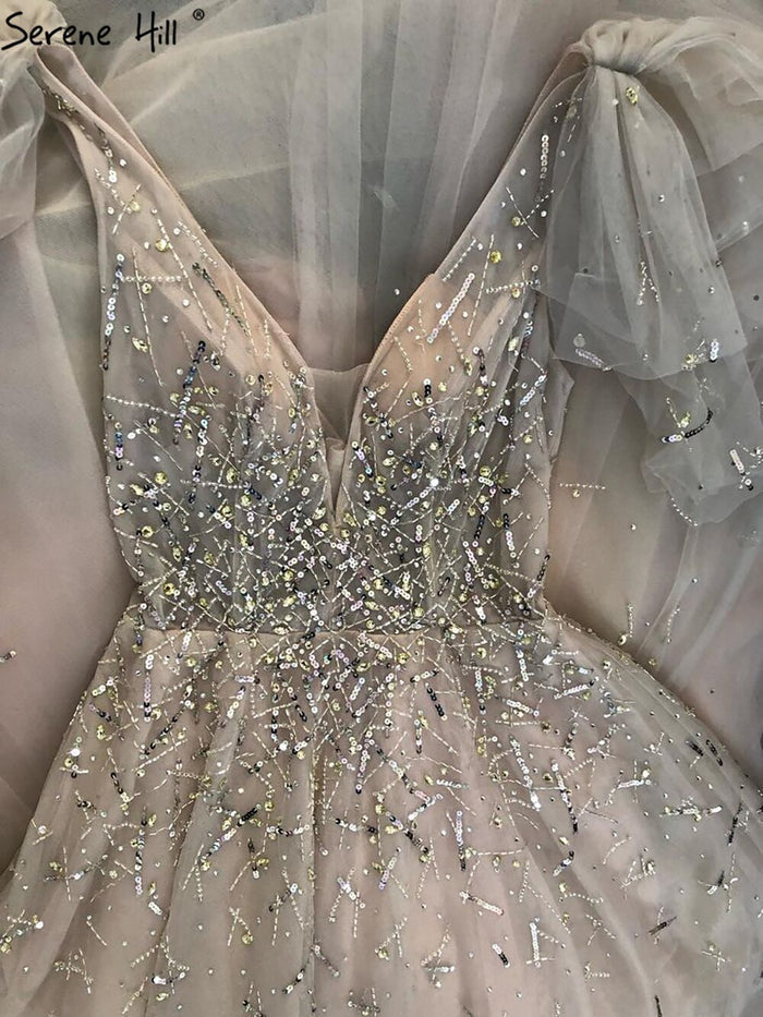 Serene Hill Pink Luxury Beaded Evening Gowns For Women 2025 Sexy A-Line Evening Dresses Long LA71411 - SERENE HILL
