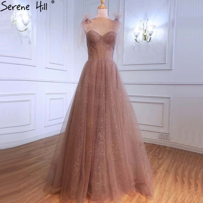 Serene Hill Pink Sexy Evening Dresses Gowns 2025 A-Line Sleeveless Tulle For Women Party LA70920 - SERENE HILL