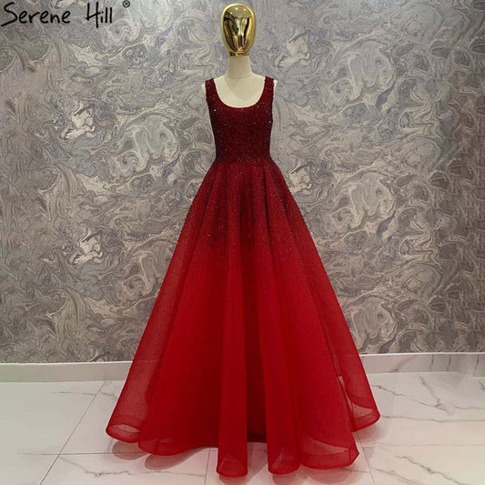 Serene Hill Red Full Crystal Evening Dresses Gowns A-Line Luxury Sleeveless Sexy For Women Party LA70232A - SERENE HILL