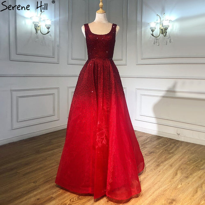 Serene Hill Red Full Crystal Evening Dresses Gowns A-Line Luxury Sleeveless Sexy For Women Party LA70232A - SERENE HILL