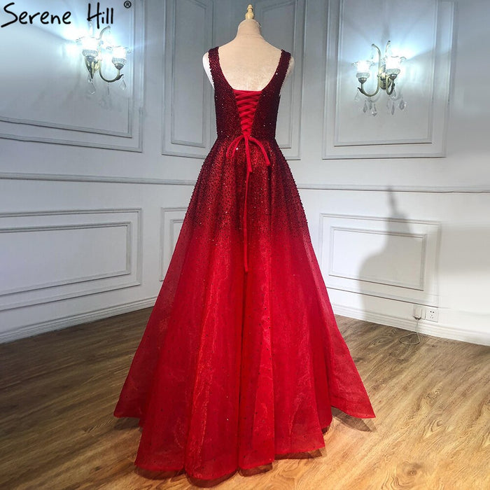 Serene Hill Red Full Crystal Evening Dresses Gowns A-Line Luxury Sleeveless Sexy For Women Party LA70232A - SERENE HILL
