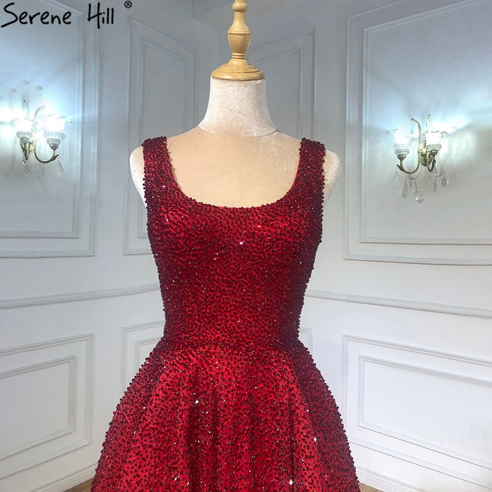 Serene Hill Red Full Crystal Evening Dresses Gowns A-Line Luxury Sleeveless Sexy For Women Party LA70232A - SERENE HILL