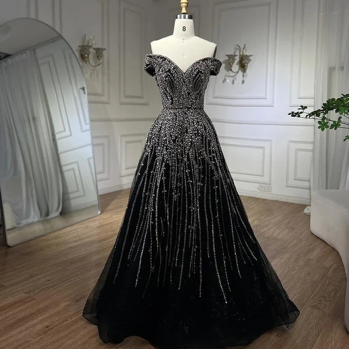 Serene Hill Rose Gold Beaded Evening Dresses Gowns 2025 A-Line Luxury Sleeveless For Women Party LA71459 - SERENE HILL