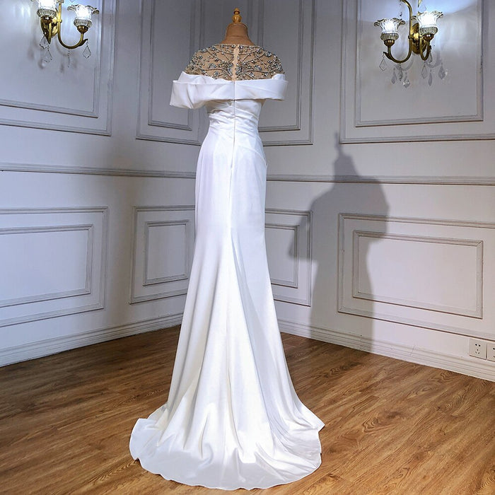 Serene Hill White Satin Beaded Evening Dresses Gowns 2025 Mermaid Elegant Luxury For Women Party LA71487 - SERENE HILL