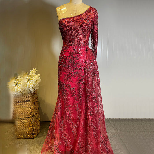Serene Hill Wijn Rode Luxe Avond Jurken 2025 Kralen Elegant Mermaid Overrok Voor Vrouwen Party LA71564 - SERENE HILL
