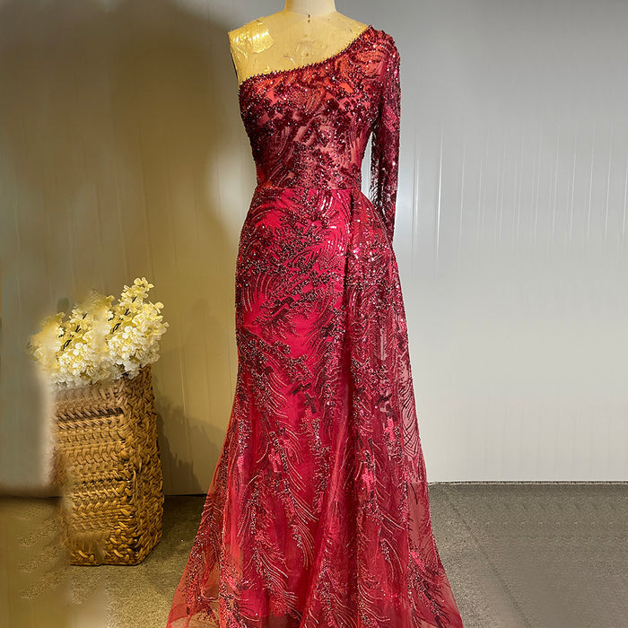 Serene Hill Wijn Rode Luxe Avond Jurken 2025 Kralen Elegant Mermaid Overrok Voor Vrouwen Party LA71564 - SERENE HILL
