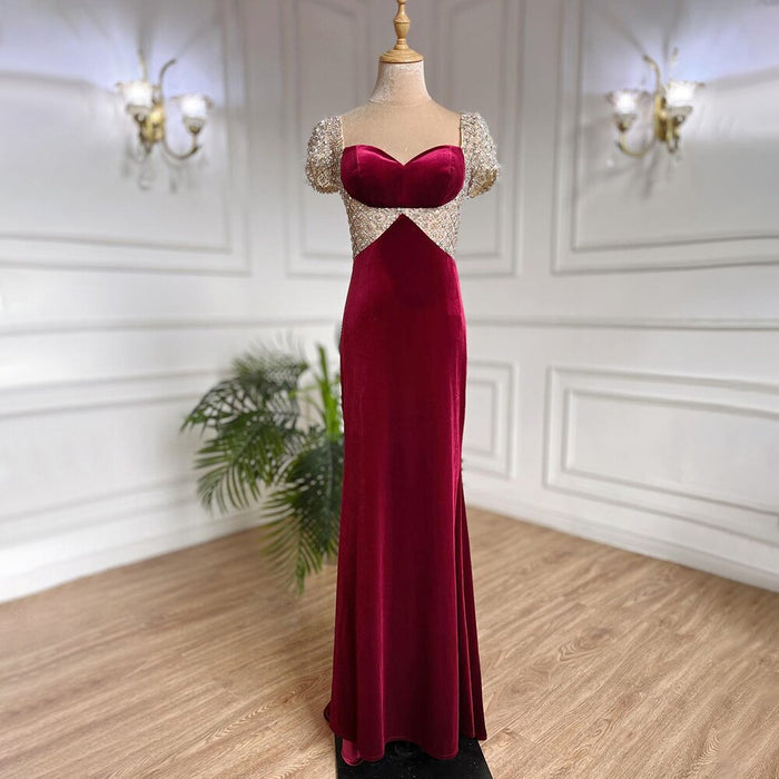 Serene Hill Wine Red Beaded Arabic Evening Dresses Gowns Mermaid Luxury Elegant For Women Party LA71876 - SERENE HILL
