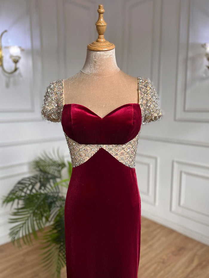 Serene Hill Wine Red Beaded Arabic Evening Dresses Gowns Mermaid Luxury Elegant For Women Party LA71876 - SERENE HILL