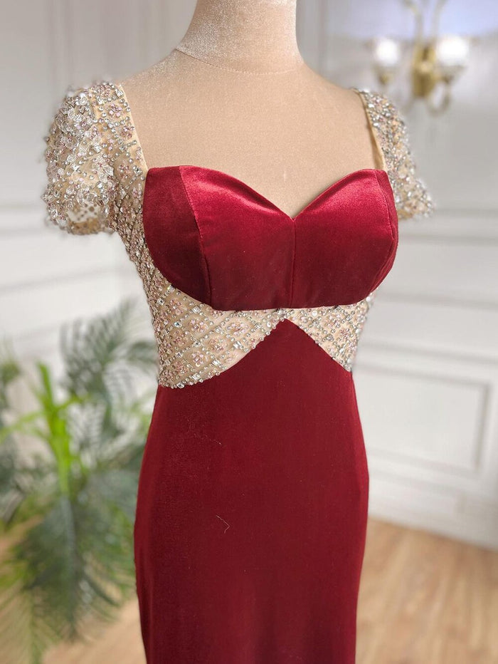 Serene Hill Wine Red Beaded Arabic Evening Dresses Gowns Mermaid Luxury Elegant For Women Party LA71876 - SERENE HILL