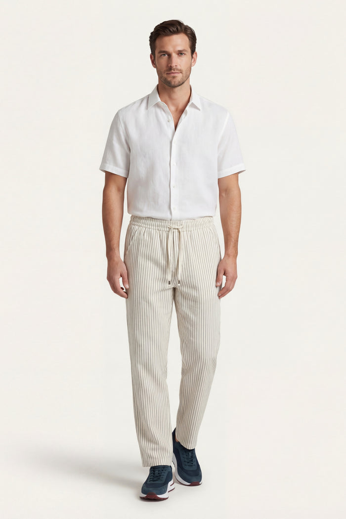 Siena Linen Trousers Beige Stripe