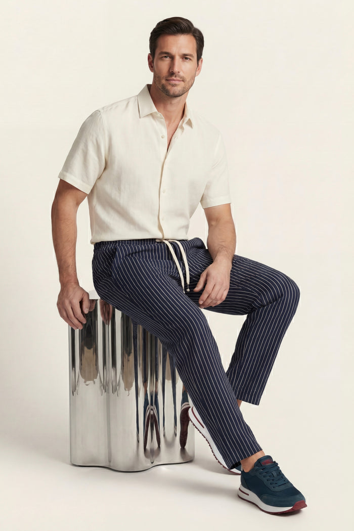 Siena Linen Trousers Navy Stripe