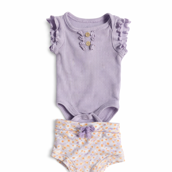 Catherine Malandrino Baby Girl Purple Onesie & Shorts Set size 18M good used condition