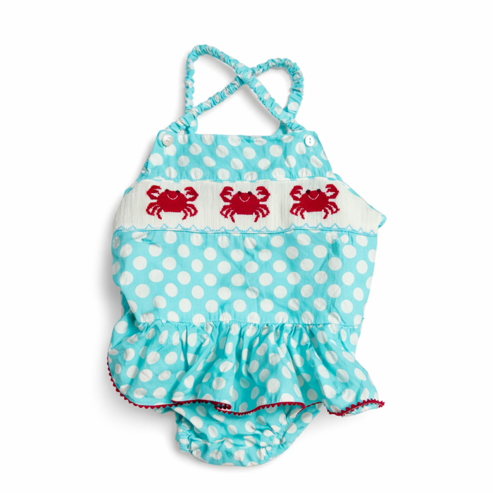 Southern Sunshine Kids Baby Girl Crab Ruffle Bubble size 3 good used condition