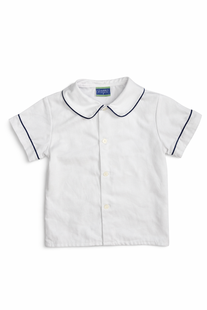 Classics by Anavini White Short Sleeve Peter Pan Collar Button-Up with Blue Trim size 3T good used condition