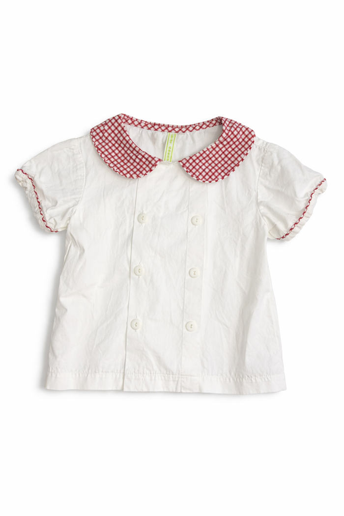 Lime Green White Button-Down with Red Gingham Peter Pan Collar size 4T good used condition