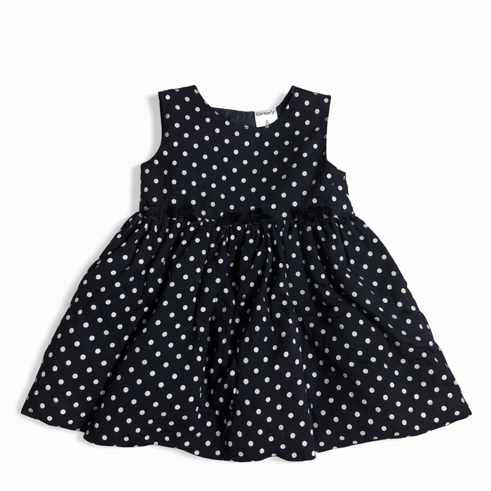 Carter's Baby Girl Black Polka Dot Dress size 6M excellent used condition