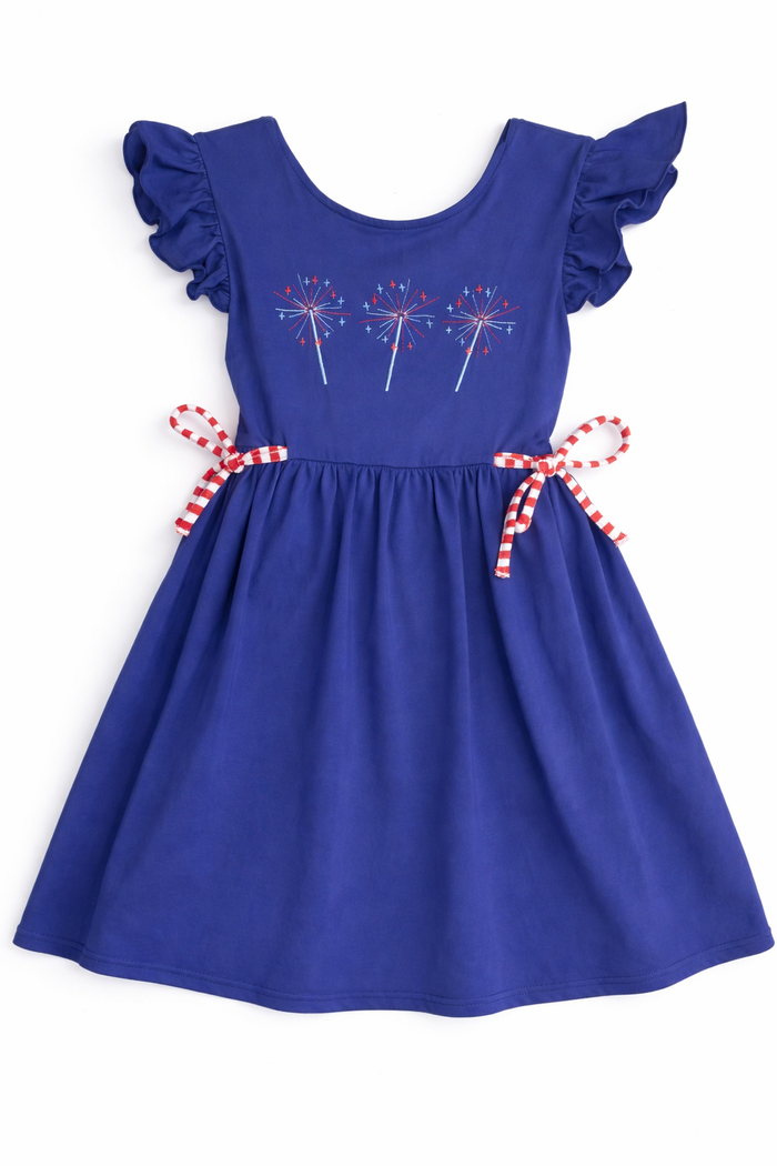 Busy Bee Smocked Blue Firework Dress size 8 excellent used condition