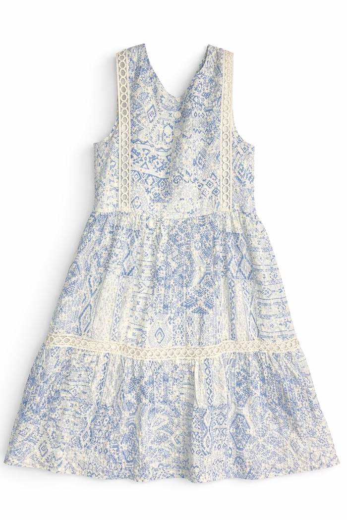 Rare Editions Blue & White Lace Dress size 8 excellent used condition