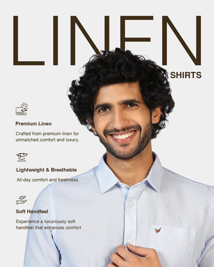 Sky Blue Half Sleeve Linen Solid Shirt - Salmon