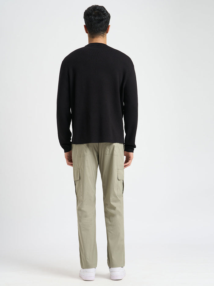 Solid Knitted Pullover - Black