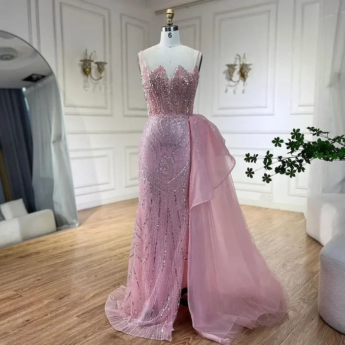 Spaghetti Straps Sage Green Mermaid Evening Dress with Overskirt LA72378 - SERENE HILL