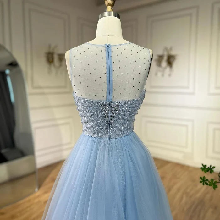 Sparkling Crystal Blue Evening Gown with Overskirt LA72588 - SERENE HILL