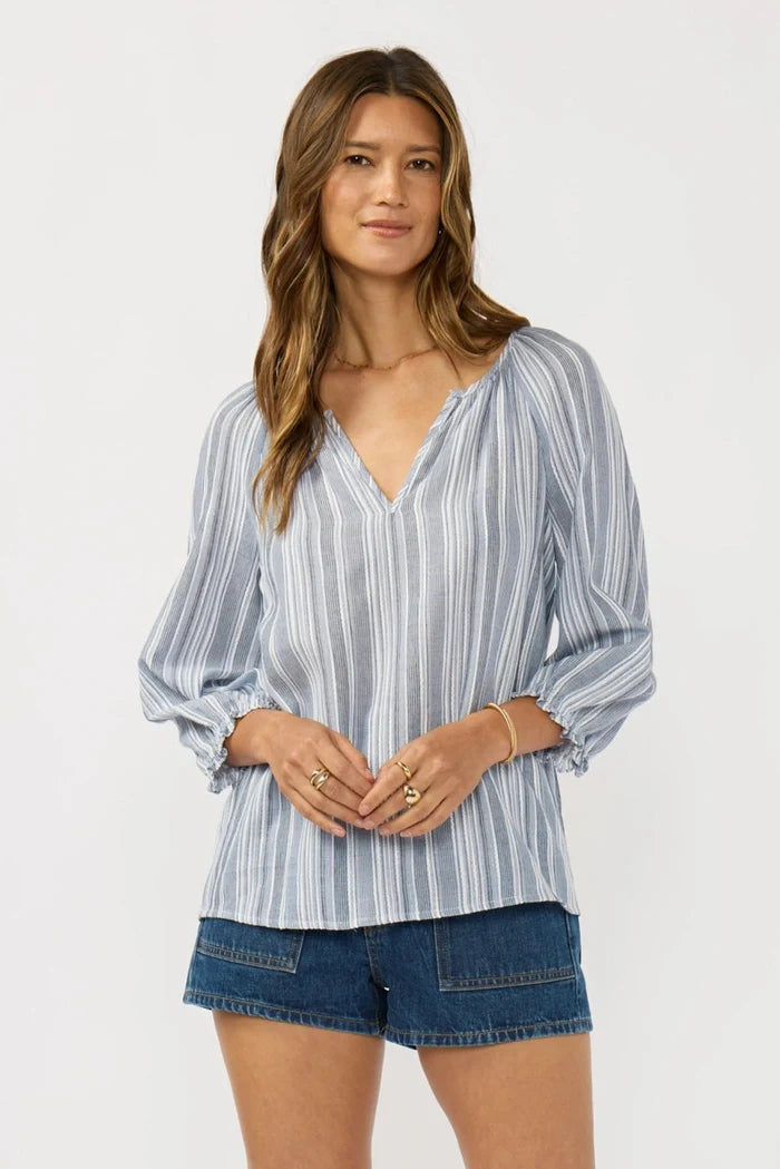 Split Neck Raglan Stripe Blouse