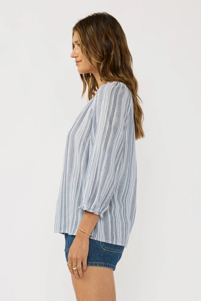 Split Neck Raglan Stripe Blouse
