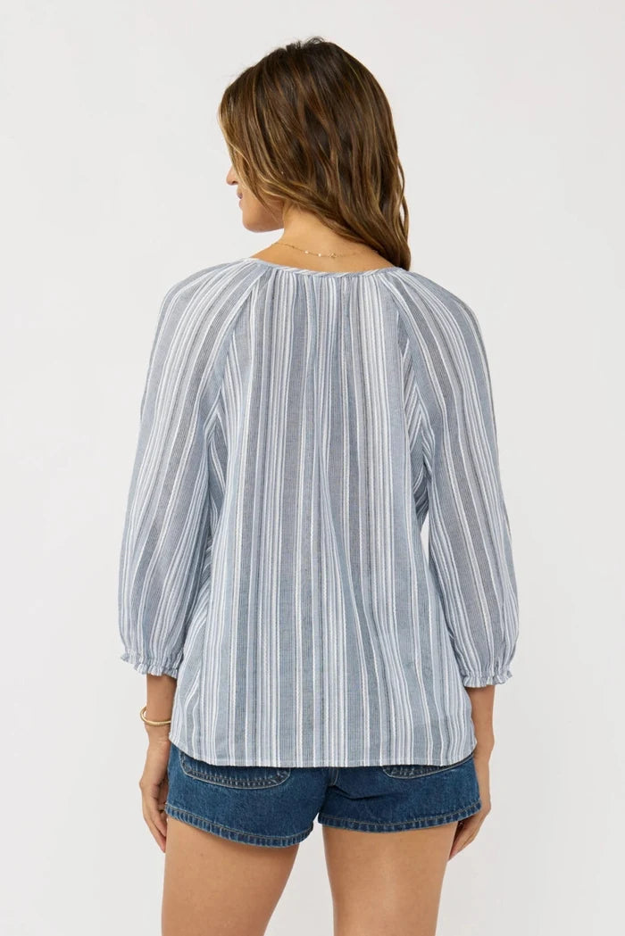 Split Neck Raglan Stripe Blouse