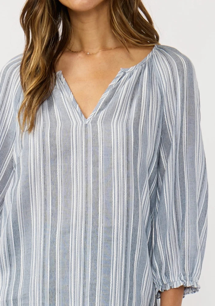Split Neck Raglan Stripe Blouse