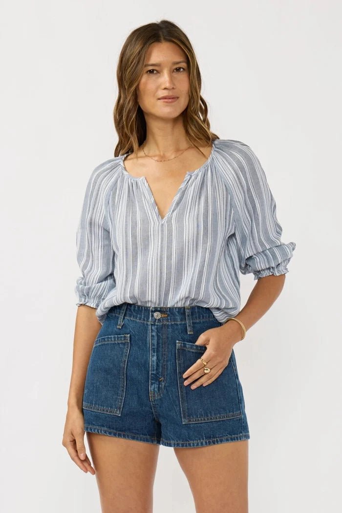 Split Neck Raglan Stripe Blouse