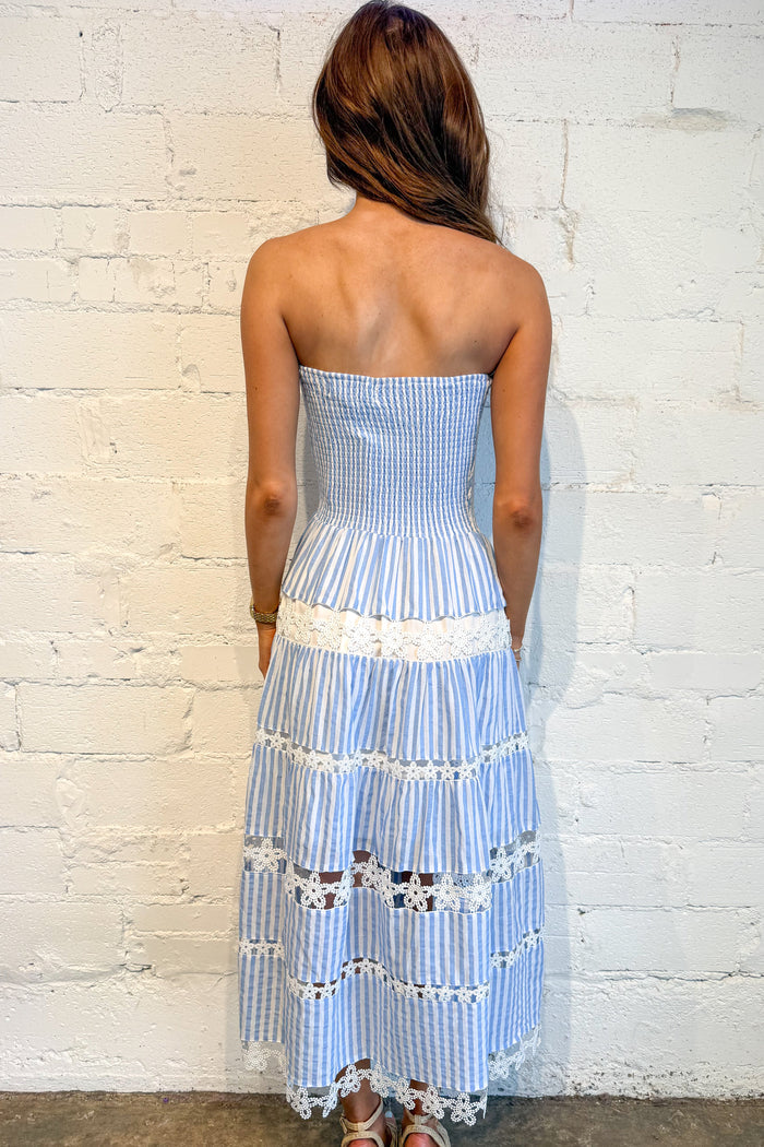 Striped Floral Lace Tube Dress