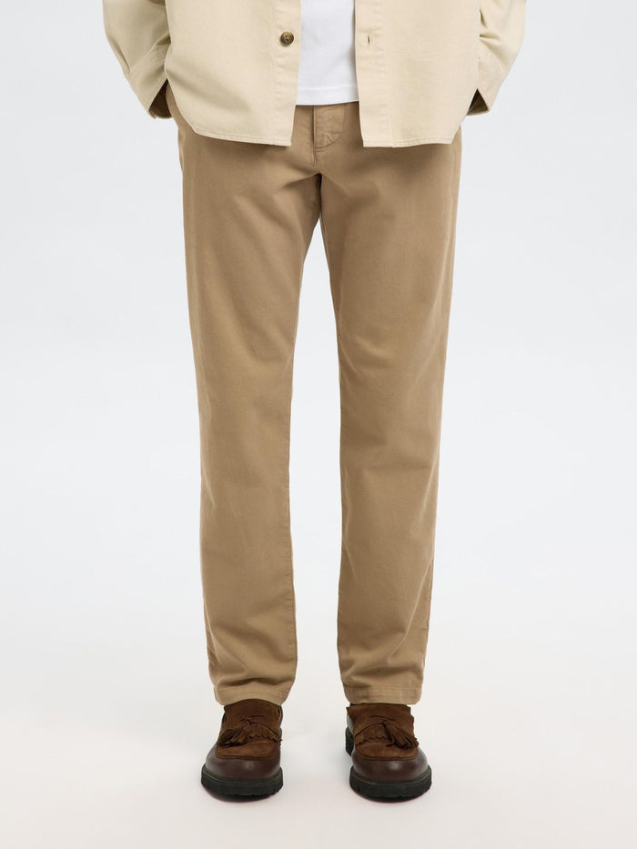 Structured Dyed Slim Fit Pants - Beige