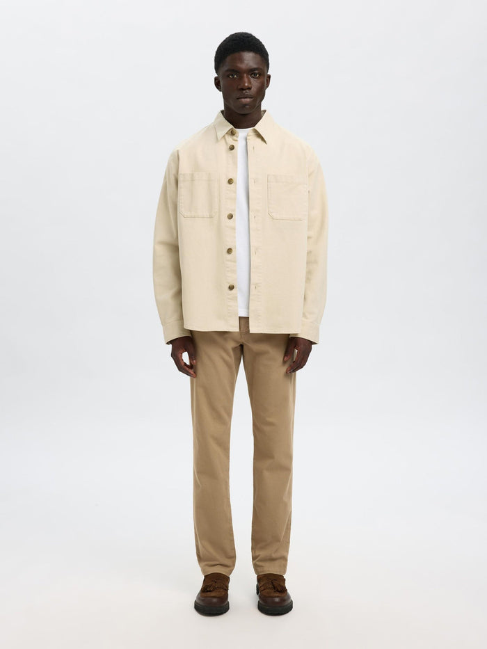 Structured Dyed Slim Fit Pants - Beige