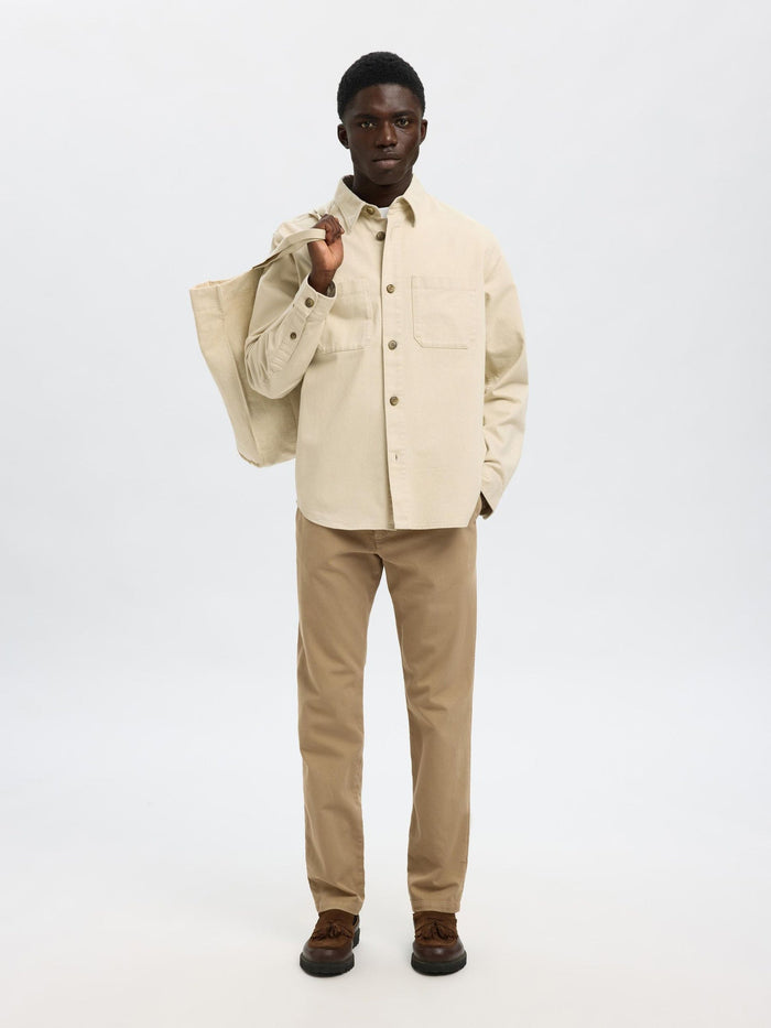 Structured Dyed Slim Fit Pants - Beige