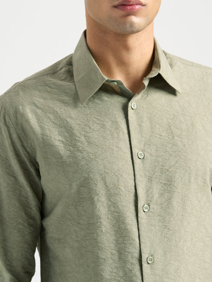 Structured Spread Collar Shirt - Green