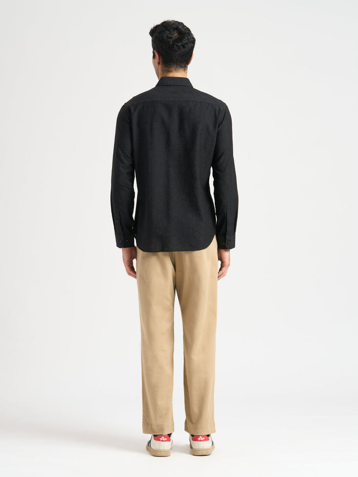 Structured Spread Collar Shirt- Black