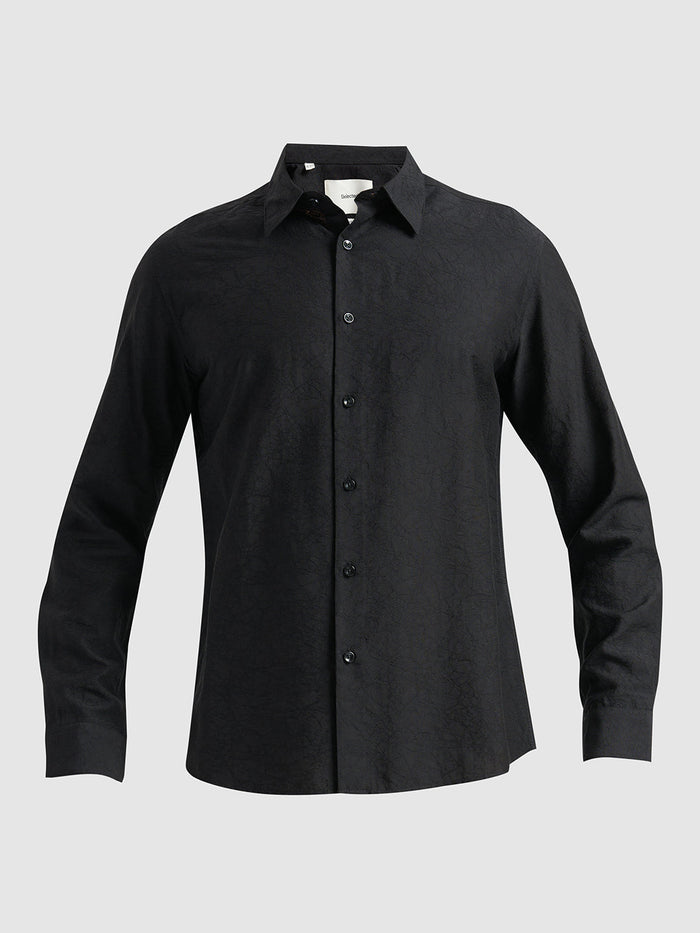 Structured Spread Collar Shirt- Black