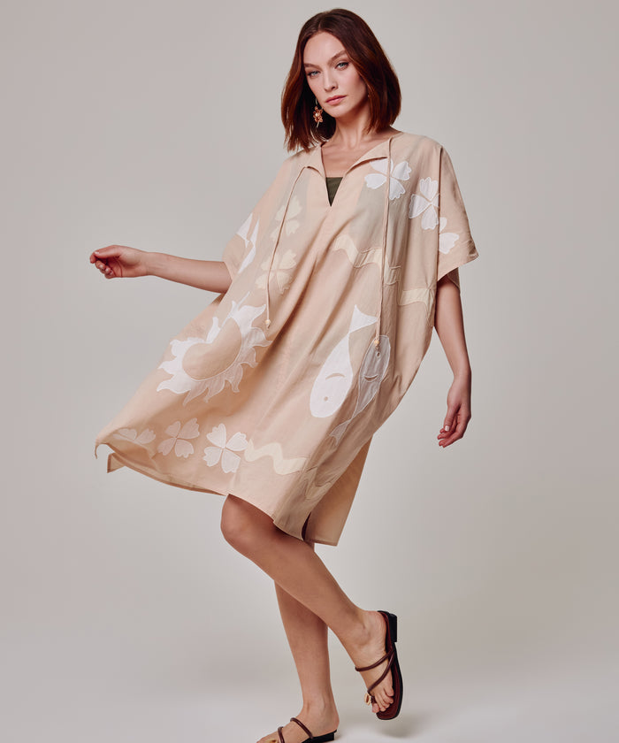Sunup Applique Caftan in color cream
