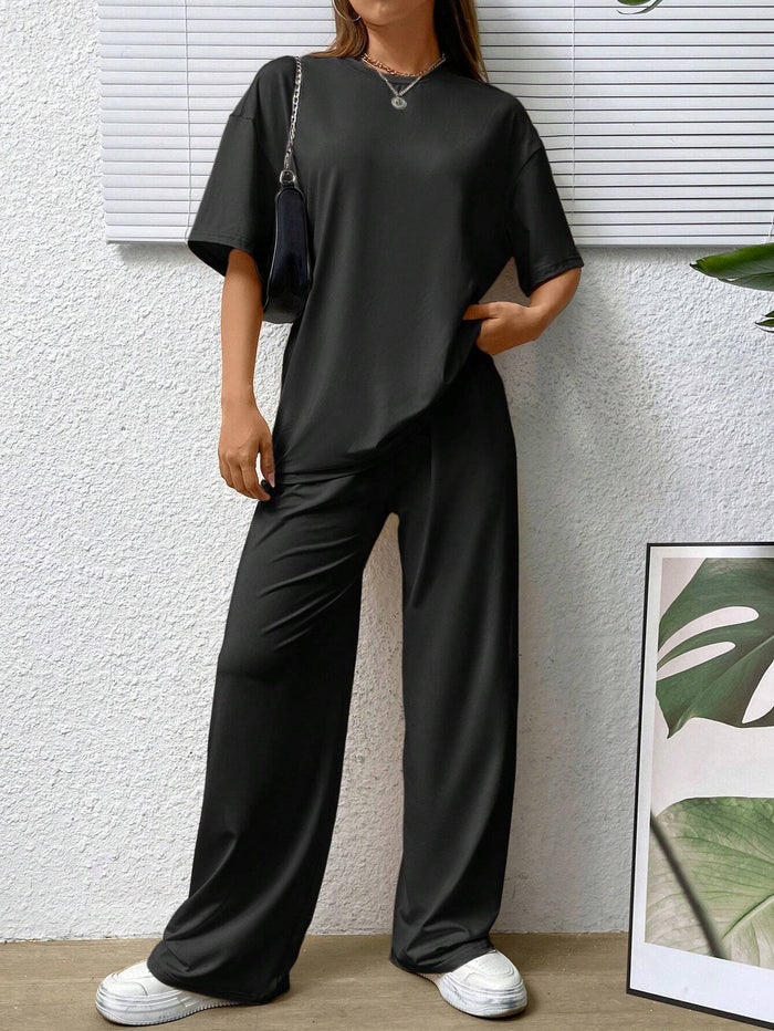 SXV black oversized tee with plazzo coordset