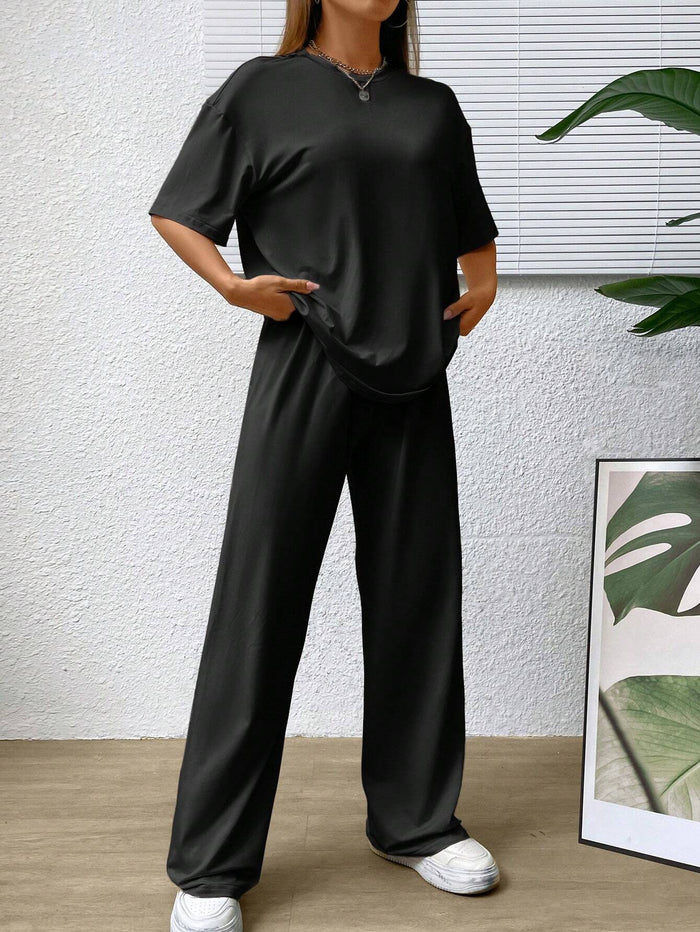 SXV black oversized tee with plazzo coordset