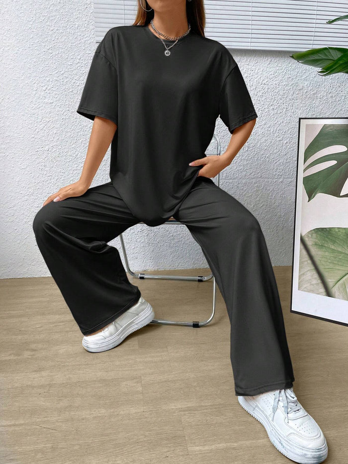 SXV black oversized tee with plazzo coordset