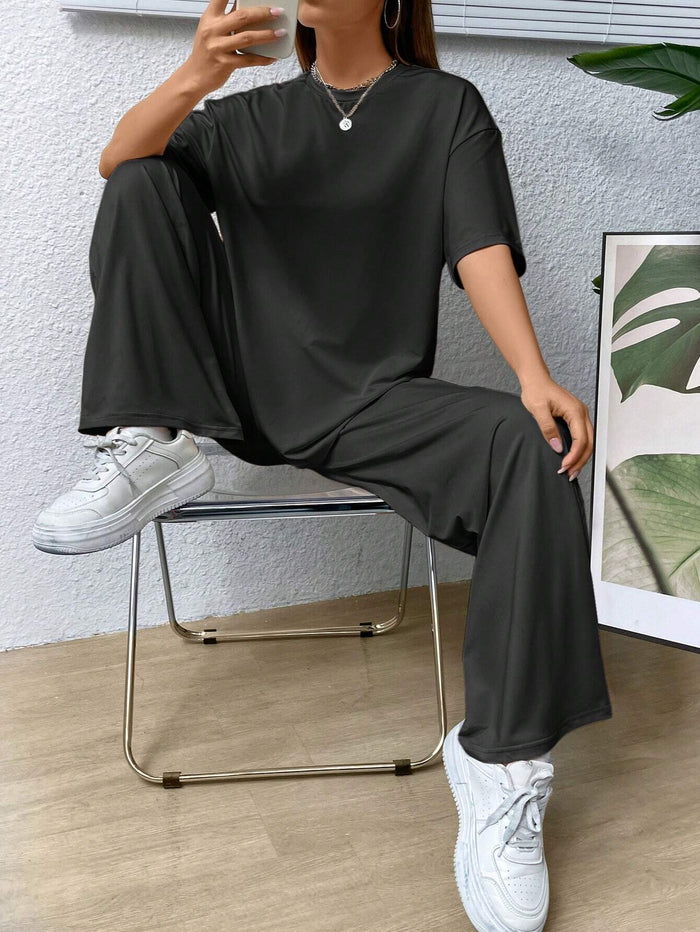 SXV black oversized tee with plazzo coordset
